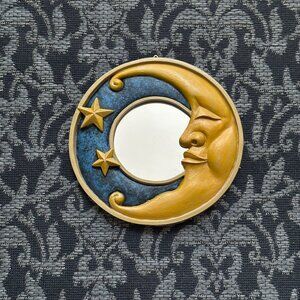 Hallowette Handpainted Moon Mirror – Celestial Wall Art (Gold & Blue) ✨